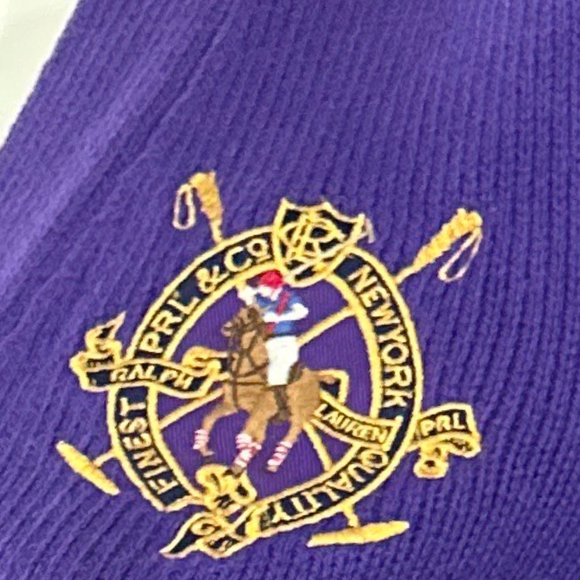 Ralph Lauren Sport Crest V Neck Sweater Purple Knit Ribbed Preppy Polo Pony S - Picture 4 of 5